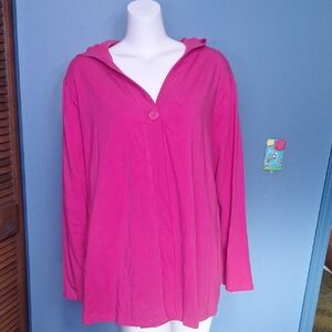 Hot Pink Women's Hooded Button  Sweatshirt Size 3X